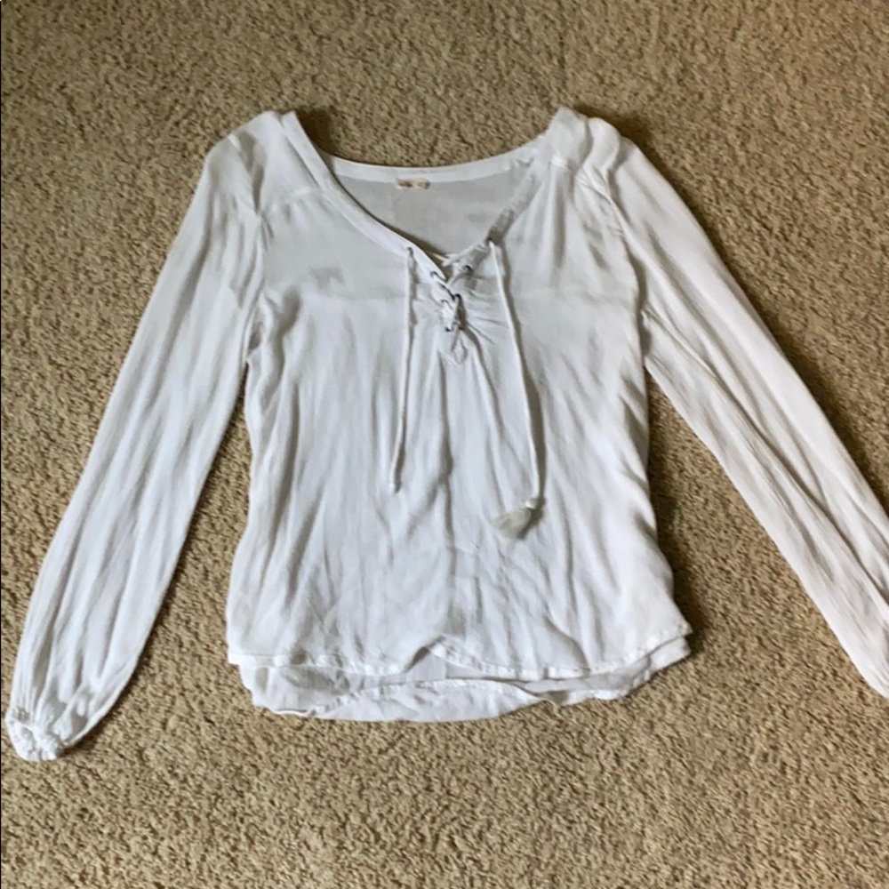 white lace up peasant top Hollister
